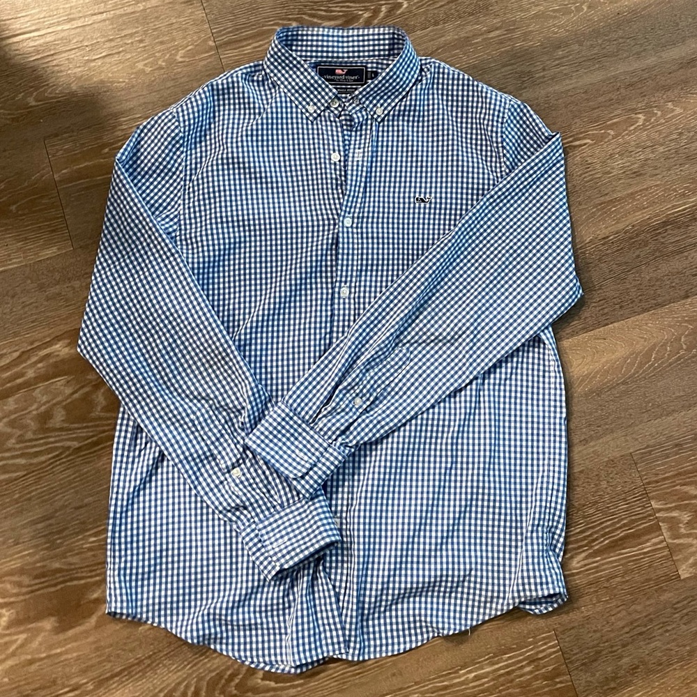 Blue Checkered Button Down Vineyard Vines - image 1